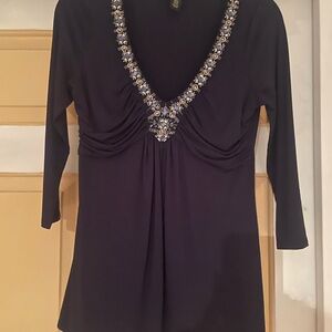 White House Black Market Navy Embellished Blouse